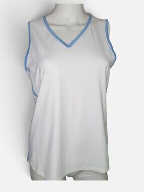Tommy Bahama Abby Jersey V-Neck IslandZone Tank Top White Blue Size S NWT